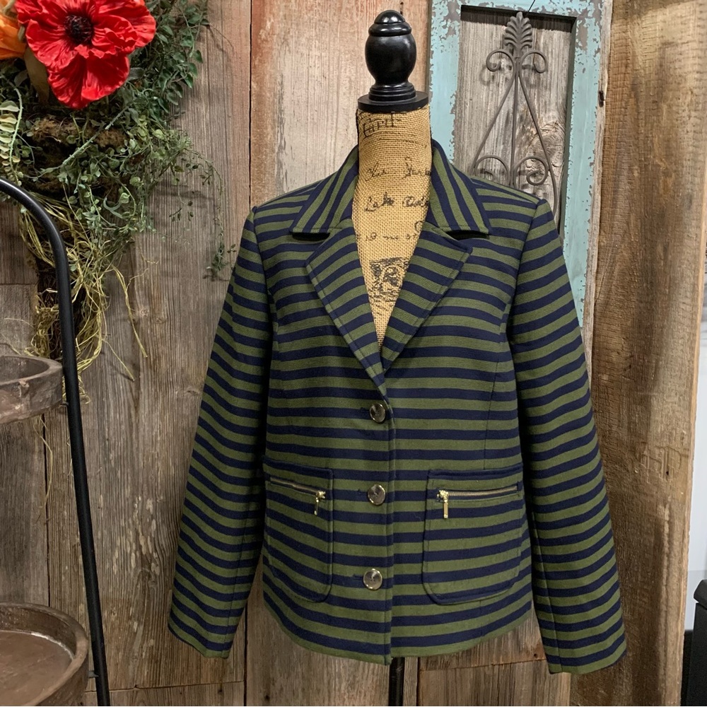 Isaac Mizhari Live Green & Navy Stripe Blazer